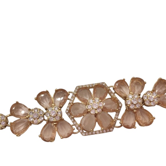 Kate Spade Precious Pansy Bracelet, Gold, Beige, Crystal Flower Statement Jewel - Picture 5 of 11
